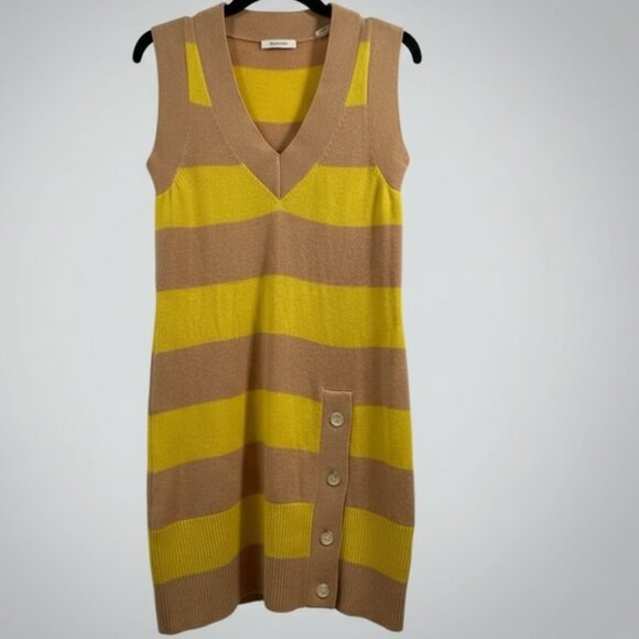 Anthropologie Cashmere Yellow Tan Striped Sweater Dress/ Tunic Size Small NWT - Picture 6 of 12